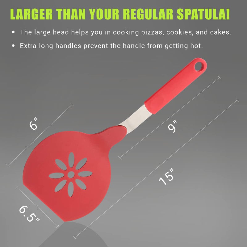 Homi Styles Jumbo Nylon Spatula, Non-Stick, and Dishwasher Safe - Ideal for Cooking, Flipping, and Serving, Great for Pancake Flipper, Egg Pancake Turner - 15 X 6.5 Inches Extra Large Spatula (Red) - Image 3